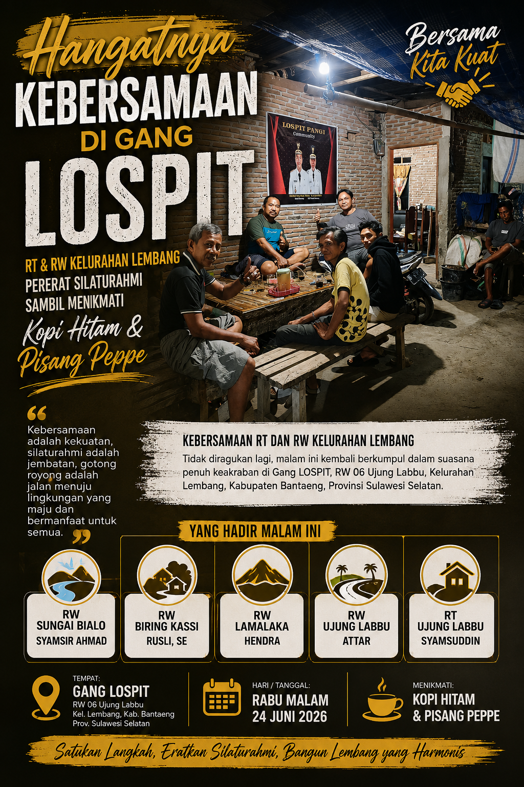 Hangatnya Kebersamaan di Gang LOSPIT: RT dan RW Kelurahan Lembang Pererat Silaturahmi Sambil Menikmati Kopi Hitam dan Pisang Peppe